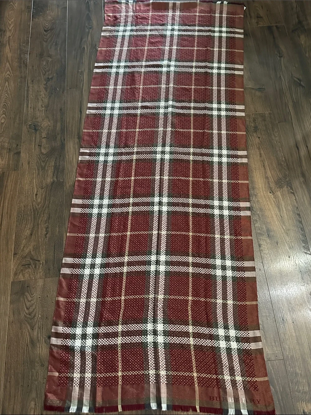 Burberry cashmere silk large  blanket scarf burgundy cream grey plaid